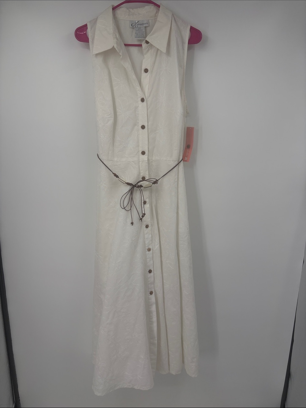 Vintage Dressbarn White Embroidered Sleeveless Maxi Dress Size 16W